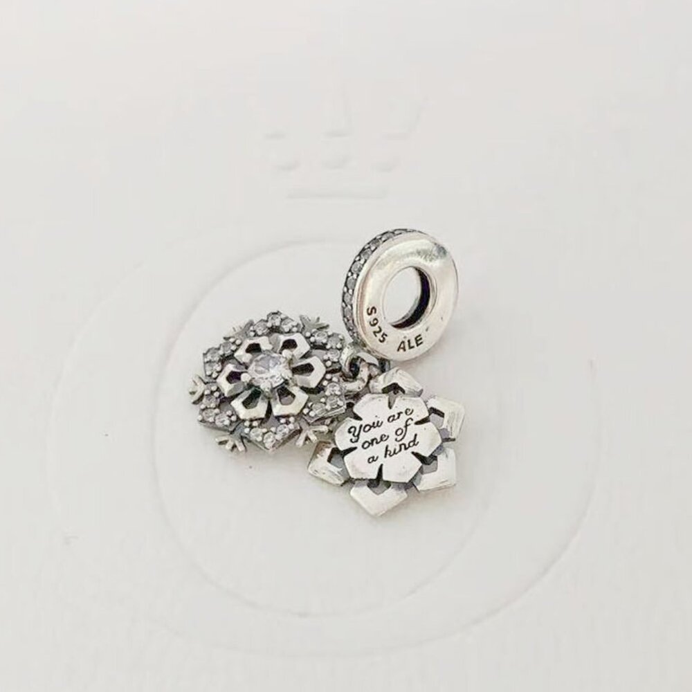 Pandora Sparkling Snowflake Double Dangle Charm Christmas Gift